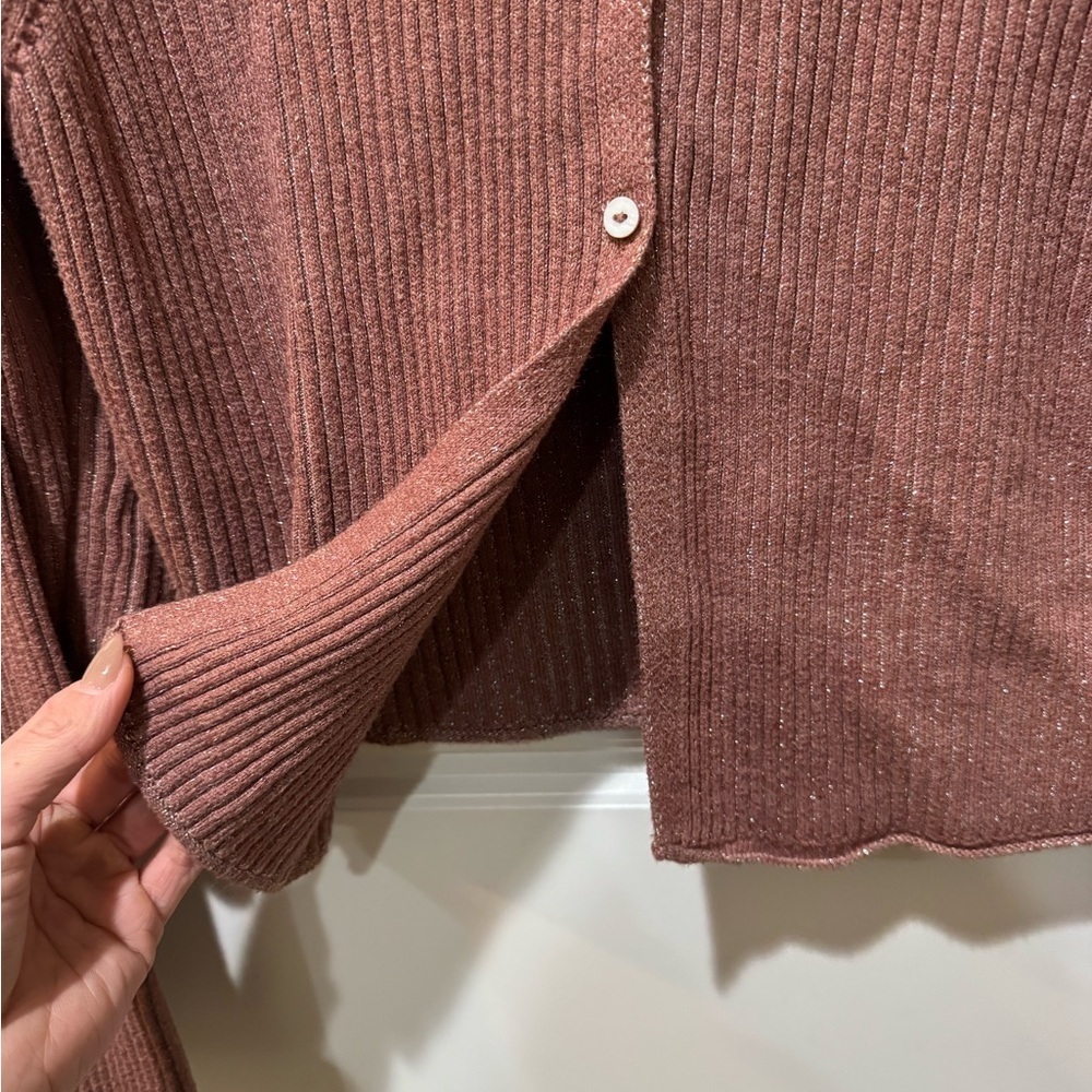 Girls Ribbed Button-Up Sweater - Rose - Picture 3 of 4